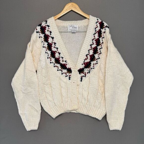 Alison Brittney Vintage Hand Knit Cardigan Sweater Floral Size Medium - Picture 1 of 10